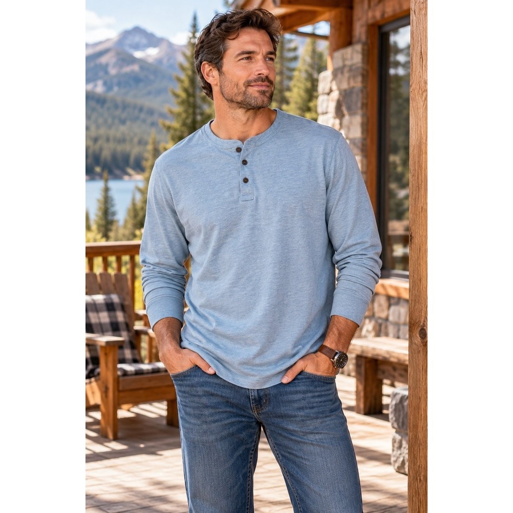 Wrangler Jeans Co Men's 3XL Blue Long Sleeve Henley Shirt 100% Cotton Casual